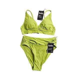 Knix Ruched Bikini Top & Ruched Bikini Bottoms, Chartreuse, S Top/Bot, 32A-DD